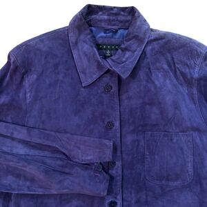 Revue Purple Suede Leather Shirt Jacket Womens 12 Vintage Button Front Lined